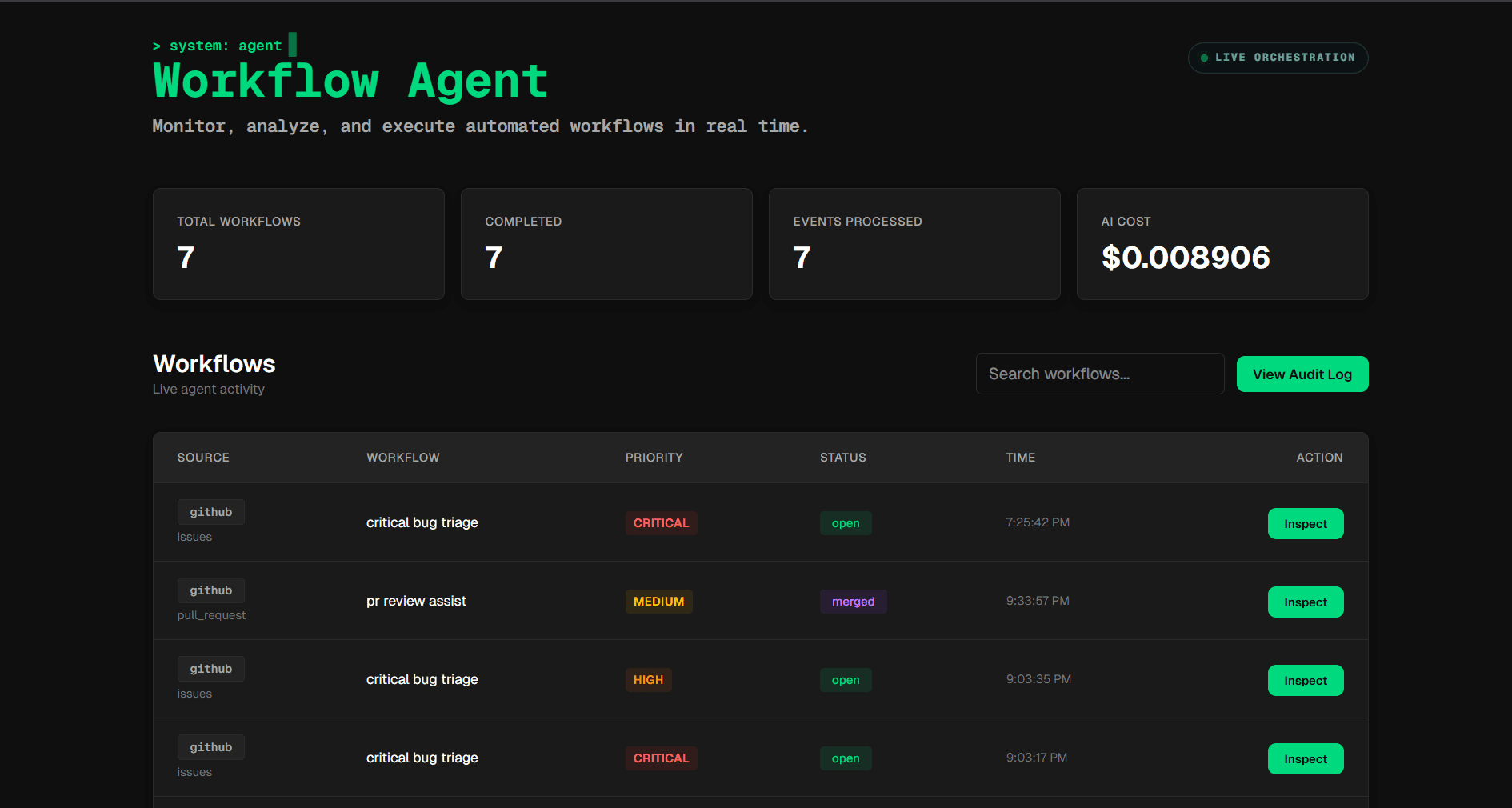 Workflow Agent live demo preview